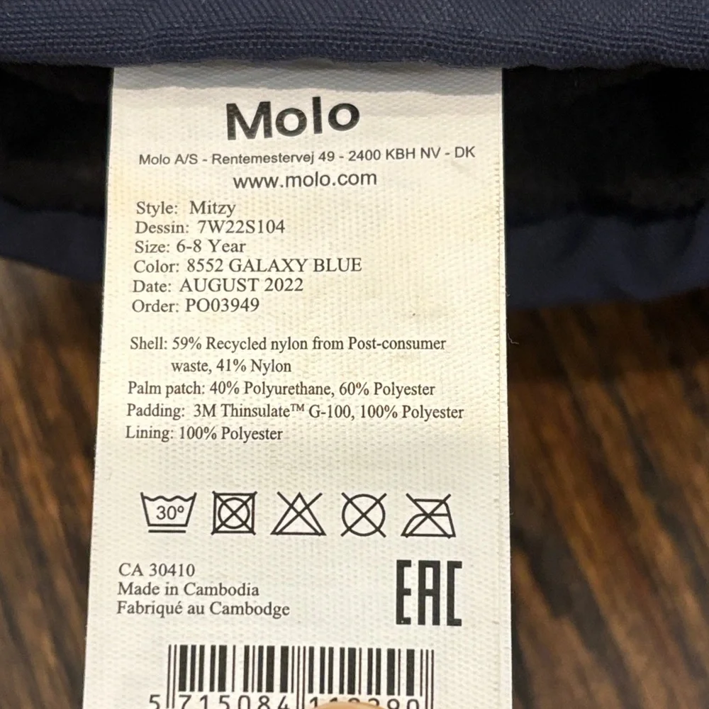 Molo Kids Midnight Blue and Black Mittens Size 6/8